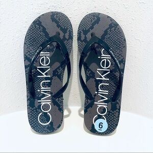 Calvin Klein Snake Print Black Grey Flip Flops Size 6 NWT